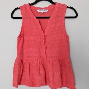 Cupcakes & Cashmere Coral Red Embroidered Peplum Tank Top